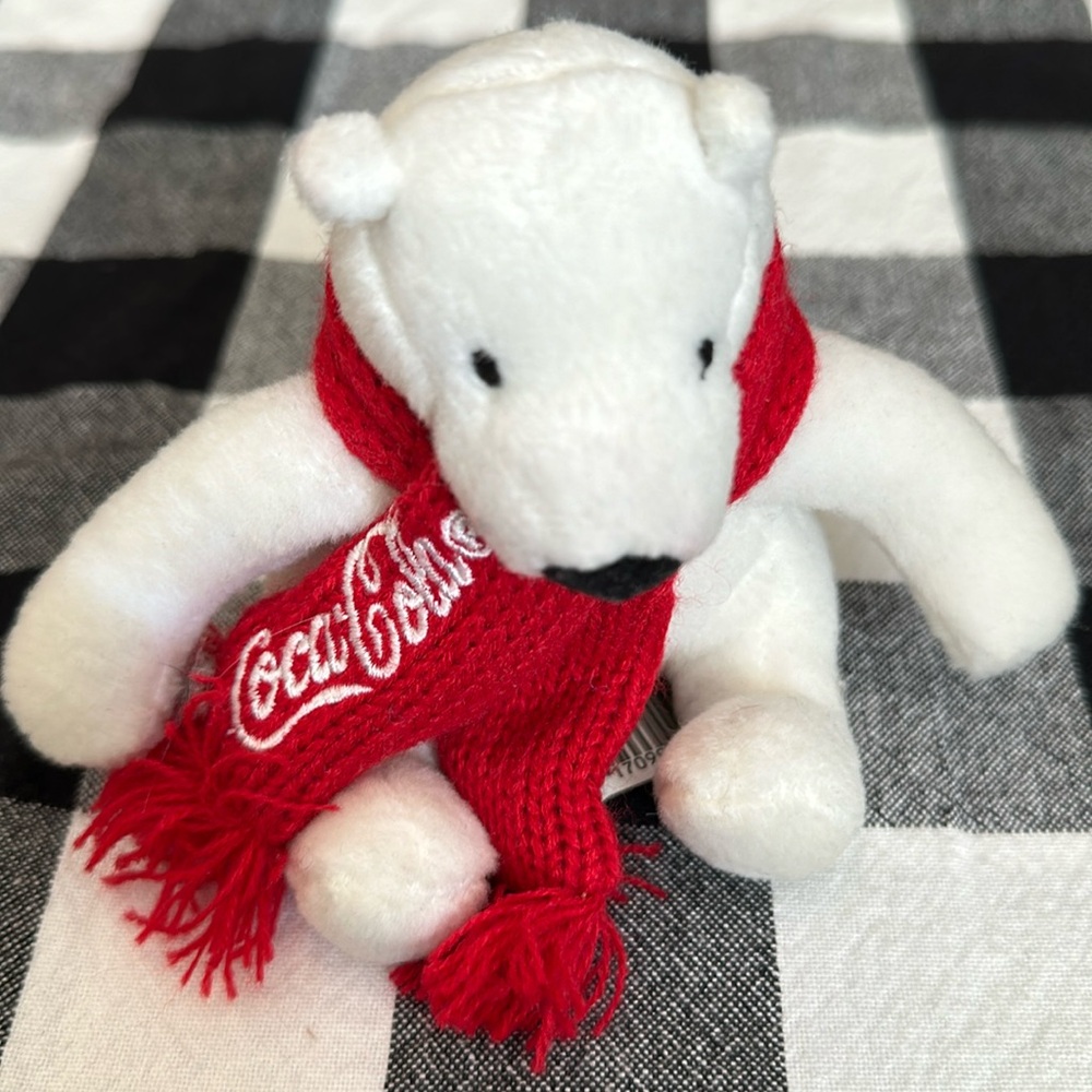 4” Coca-Cola Plush Bear White With Red Scarf